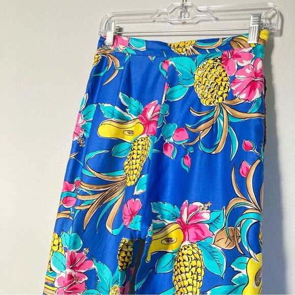 Vtg 90s High Waist Trousers Tropical Papaya Pineapple Pleat Colorful Maximalist - Picture 8 of 11